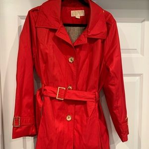 Red rain coat- trench coat